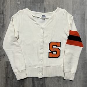VTG 80s Varsity Spirit Fashions White Cheerleader Cardigan Knit Cheer Sweater 38